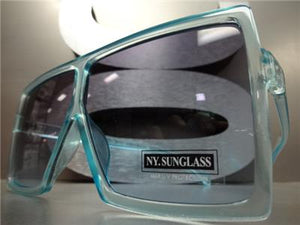 Oversized Square Shield Sunglasses- Blue Transparent Frame/ Blue Lens