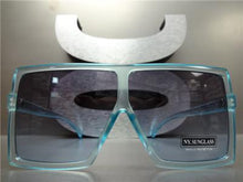 Oversized Square Shield Sunglasses- Blue Transparent Frame/ Blue Lens