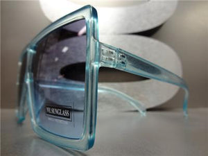 Oversized Square Shield Sunglasses- Blue Transparent Frame/ Blue Lens