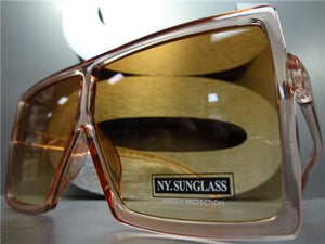 Oversized Square Shield Sunglasses- Burnt Orange Frame