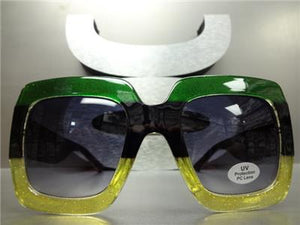 Square Thick Frame Sunglasses- Green/ Black/ Yellow Frame