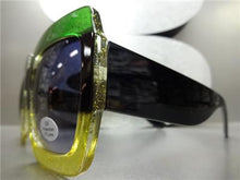 Square Thick Frame Sunglasses- Green/ Black/ Yellow Frame