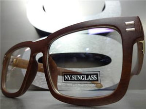 Classic Wooden Frame Clear Lens Glasses- Dark Wood