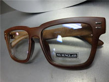 Classic Wooden Frame Clear Lens Glasses- Dark Wood