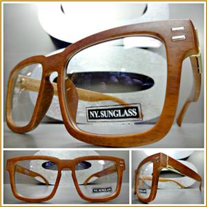 Classic Wooden Frame Clear Lens Glasses- Brown Wood