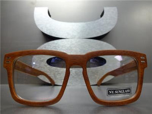 Classic Wooden Frame Clear Lens Glasses- Brown Wood