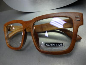 Classic Wooden Frame Clear Lens Glasses- Brown Wood