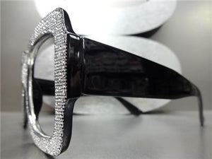 Sparkling Bling Square LENSLESS (NO LENS) Glasses- Black Frame