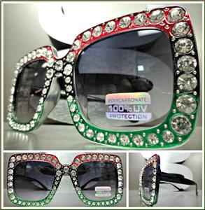 Square Bling Sunglasses- Red/ Black/ Green