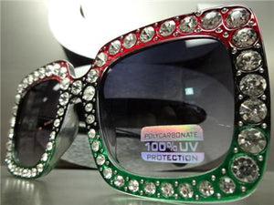 Square Bling Sunglasses- Red/ Black/ Green
