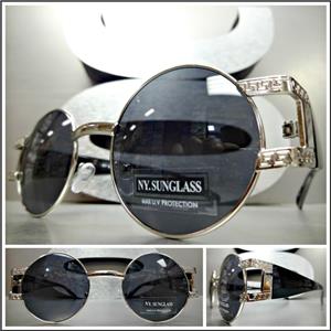 Silver Frame Round Style Sunglasses- Dark Lens/ Black Temples
