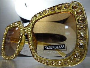Square Bling Sunglasses- Brown & Gold