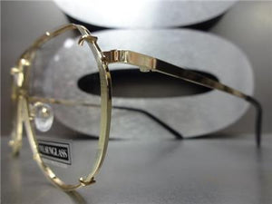 Metal Frame Clear Lens Aviator Glasses- Gold Frame