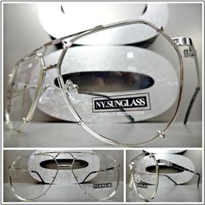 Metal Frame Clear Lens Aviator Glasses- Silver Frame