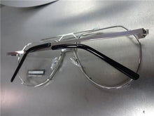 Metal Frame Clear Lens Aviator Glasses- Silver Frame