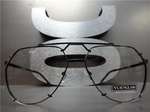 Metal Frame Clear Lens Aviator Glasses- Black Frame