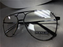 Metal Frame Clear Lens Aviator Glasses- Black Frame