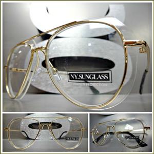 Unique Style Clear Lens Aviator Glasses- Gold Frame