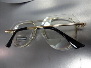 Unique Style Clear Lens Aviator Glasses- Gold Frame