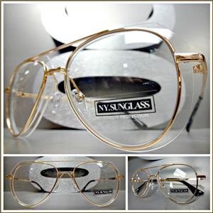 Unique Style Clear Lens Aviator Glasses- Rose Gold Frame