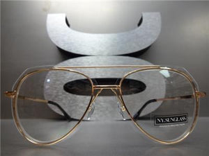 Unique Style Clear Lens Aviator Glasses- Rose Gold Frame