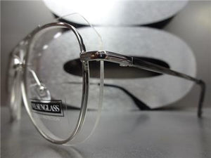 Unique Style Clear Lens Aviator Glasses- Silver Frame