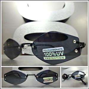 Retro Rimless Hexagon Sunglasses- Black