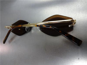 Retro Rimless Hexagon Sunglasses- Brown & Gold