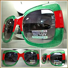 Square Thick Frame Sunglasses- Red & Green Frame/ Black Temples