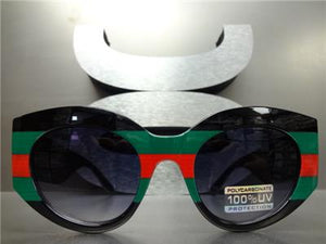 Trendy Retro Thick Frame Cat Eye Sunglasses- Red/ Green/ Black Frame