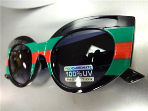 Trendy Retro Thick Frame Cat Eye Sunglasses- Red/ Green/ Black Frame