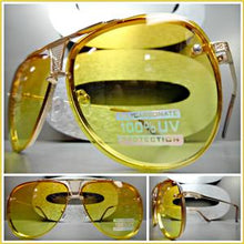 Classic Metal Frame Aviator Sunglasses- Yellow Lens