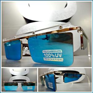 Semi Rimless Modern Style Sunglasses- Blue Mirrored Lens