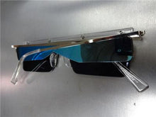 Semi Rimless Modern Style Sunglasses- Blue Mirrored Lens
