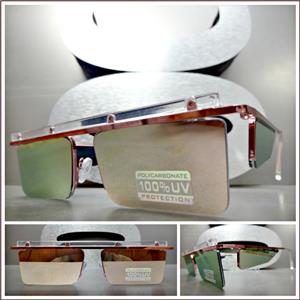 Semi Rimless Modern Style Sunglasses- Pink Mirrored Lens