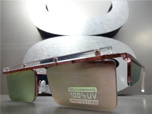Semi Rimless Modern Style Sunglasses- Pink Mirrored Lens