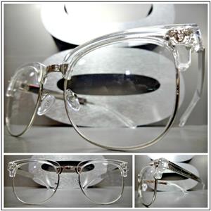 Retro Clubmaster Style Clear Lens Glasses-Transparent & Silver