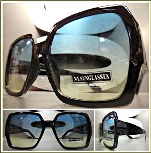 Vintage Inspired Square Frame Sunglasses- Green Ombre Lens