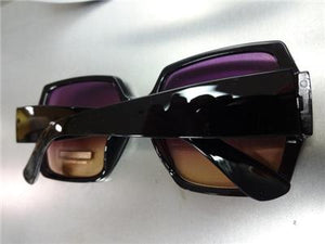 Vintage Inspired Square Frame Sunglasses- Purple/ Brown Lens