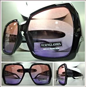 Vintage Inspired Square Frame Sunglasses- Pink/ Purple Lens