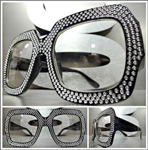 Sparkling Bling Square Clear Lens Glasses- Black Frame