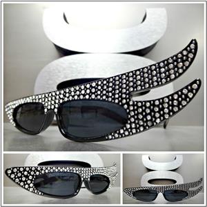 Funky Retro Style Sparkly Cat Eye Sunglasses- Black 7524