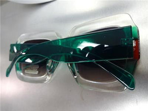 Square Thick Frame Sunglasses- Transparent, Red & Green