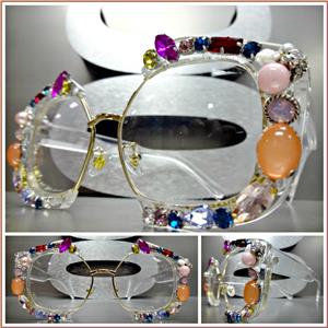 Unique Transparent Frame CUSTOM JEWELED Clear Lens Glasses