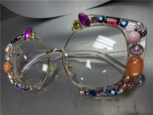 Unique Transparent Frame CUSTOM JEWELED Clear Lens Glasses