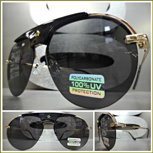 Round Aviator Style Sunglasses- Black Lens