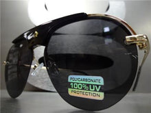 Round Aviator Style Sunglasses- Black Lens