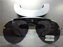 Round Aviator Style Sunglasses- Black Lens