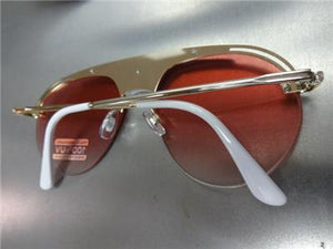 Round Aviator Style Sunglasses- White Accents/ Rose Lens