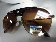 Round Aviator Style Sunglasses- Brown Lens